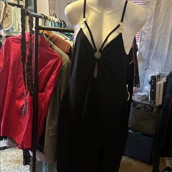 Black Strappy Dress with Gold Accents - Picture 1 of 4